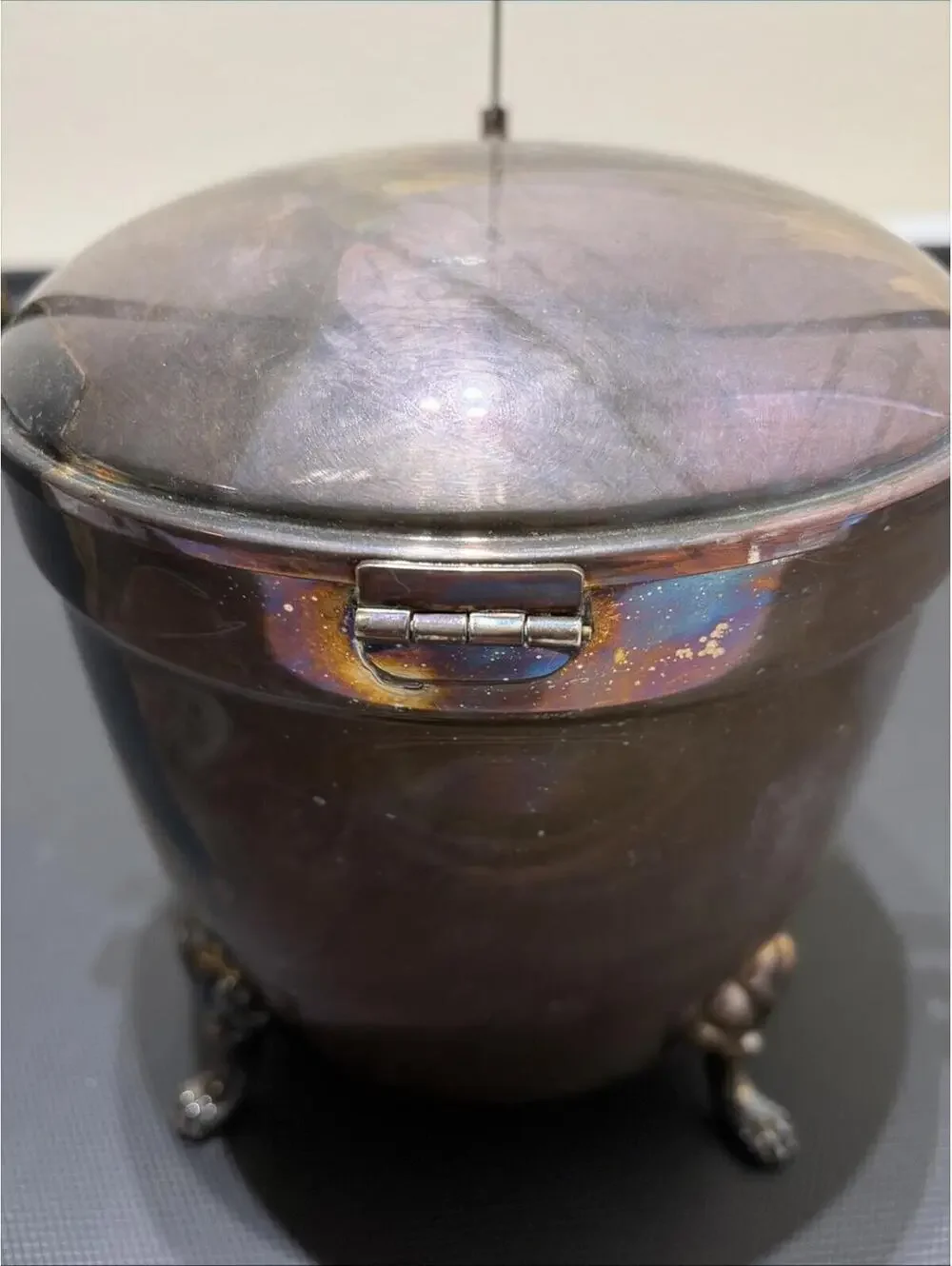 Vintage Cresent Silver Plate Swing Top Lined Ice Bucket Beautiful Patina Thermos